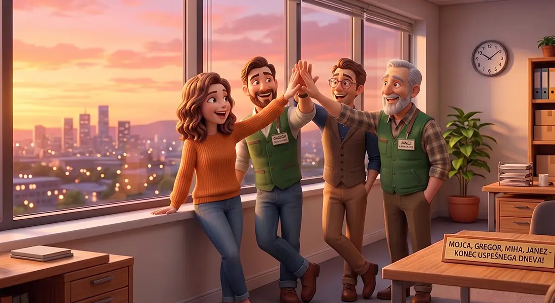 Ekipa trgovine Pri Veseli Polici si po uspešnem dnevu da high-five